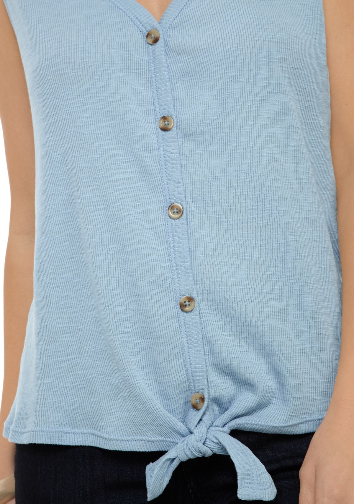 Womens Sleeveless Button Front Tie Tank Top