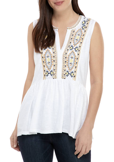 New Directions® Womens Embroidered Split Neck Tank