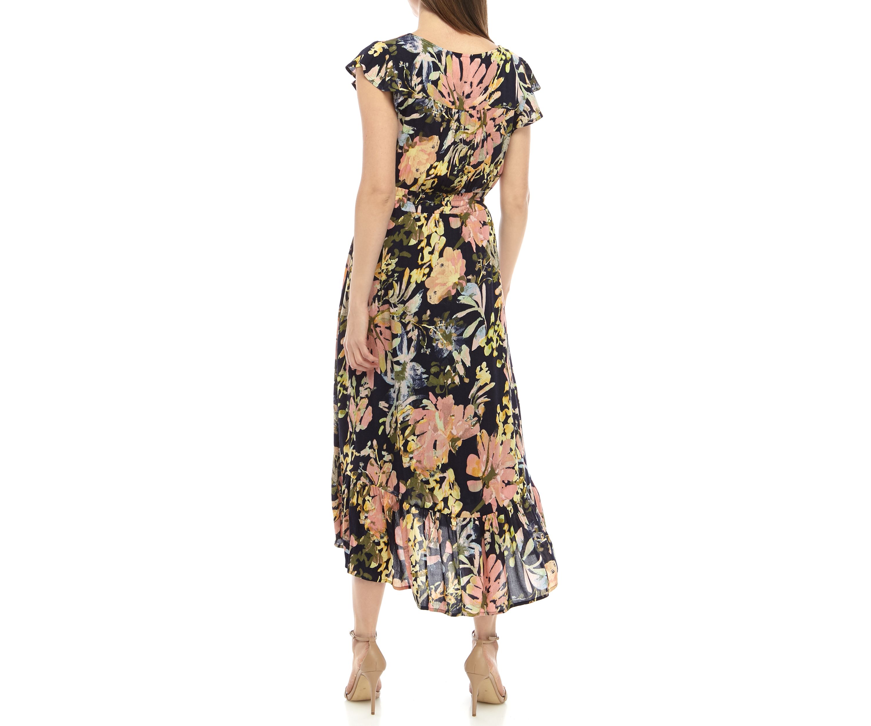 Womens Flutter Sleeve Midi Dress