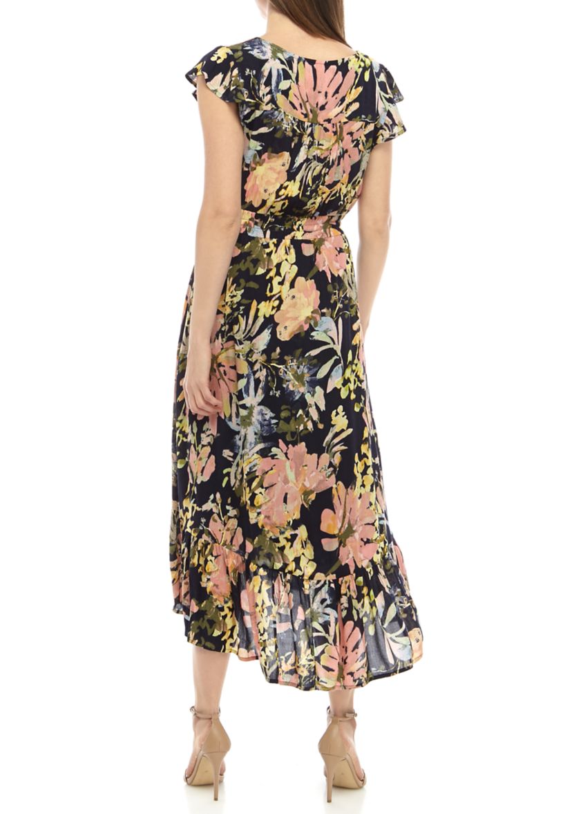 Womens Flutter Sleeve Midi Dress