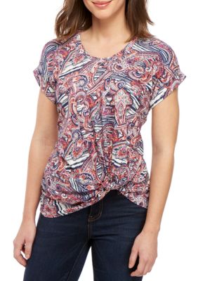 New Directions® Short Sleeve Front Knot Top | belk