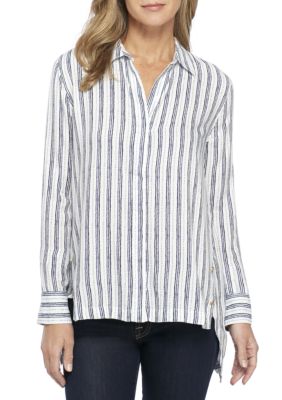 nine west striped tie sleeve crepe blous