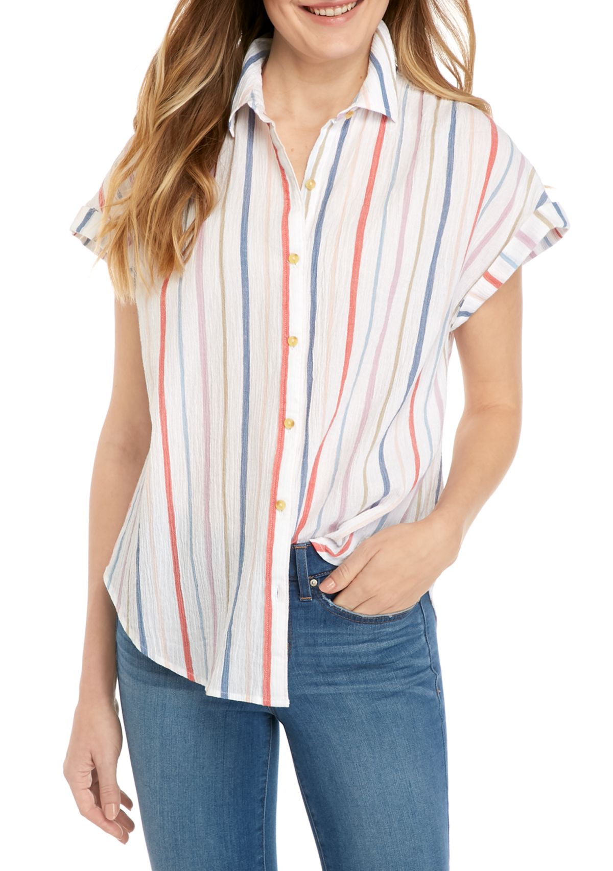 Womens Dolman Button Tie Front Yarn Dye Top