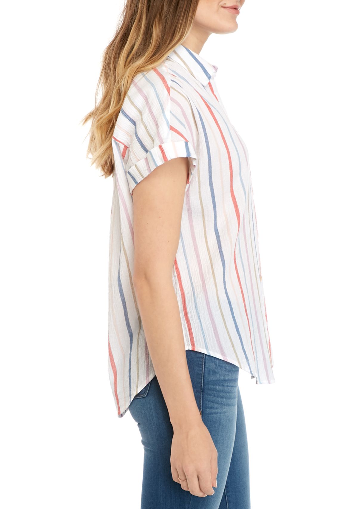 Womens Dolman Button Tie Front Yarn Dye Top