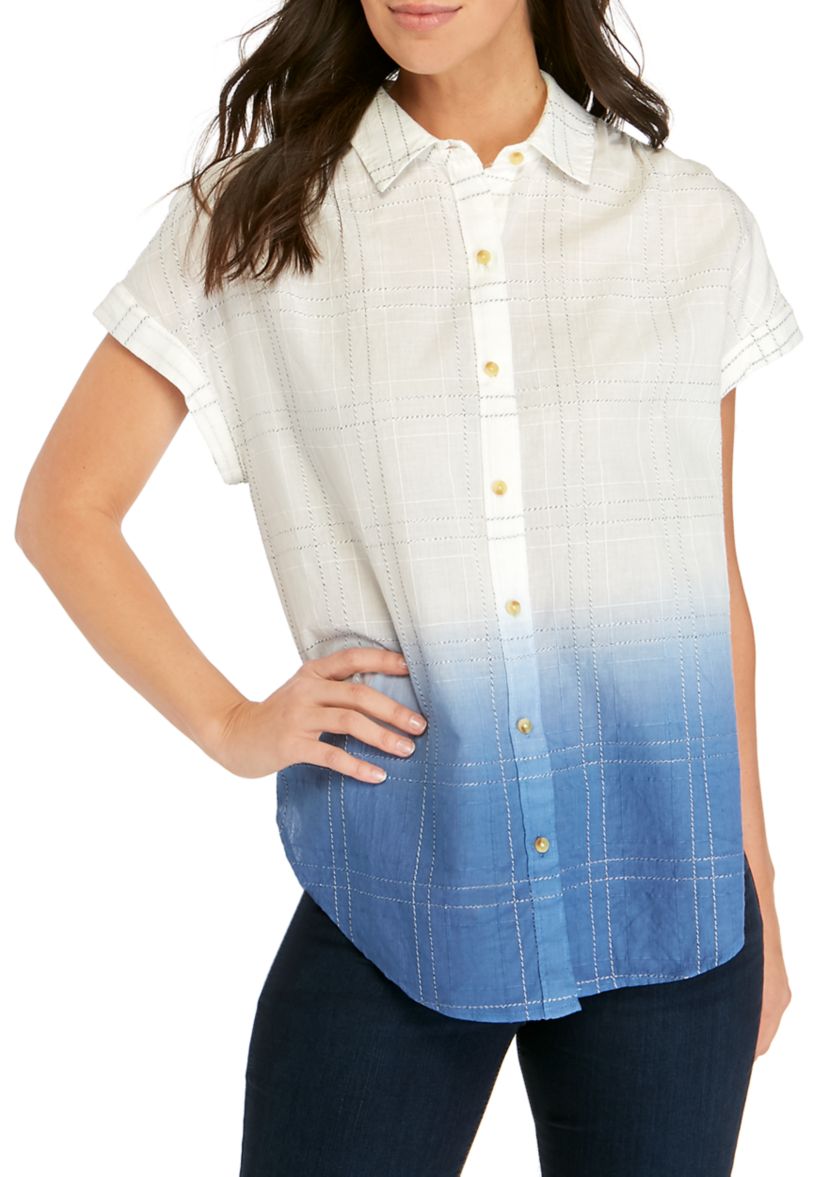 Womens Dolman Sleeve Button Down Top 