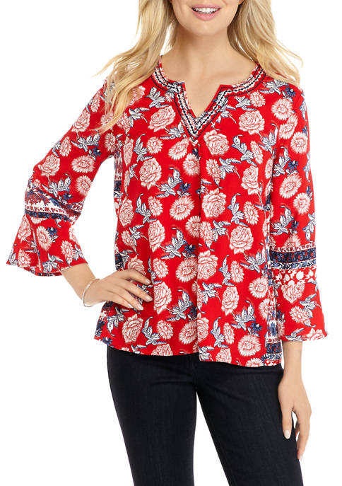 New Directions® Petite Flounce Sleeve Twin Peasant Blouse