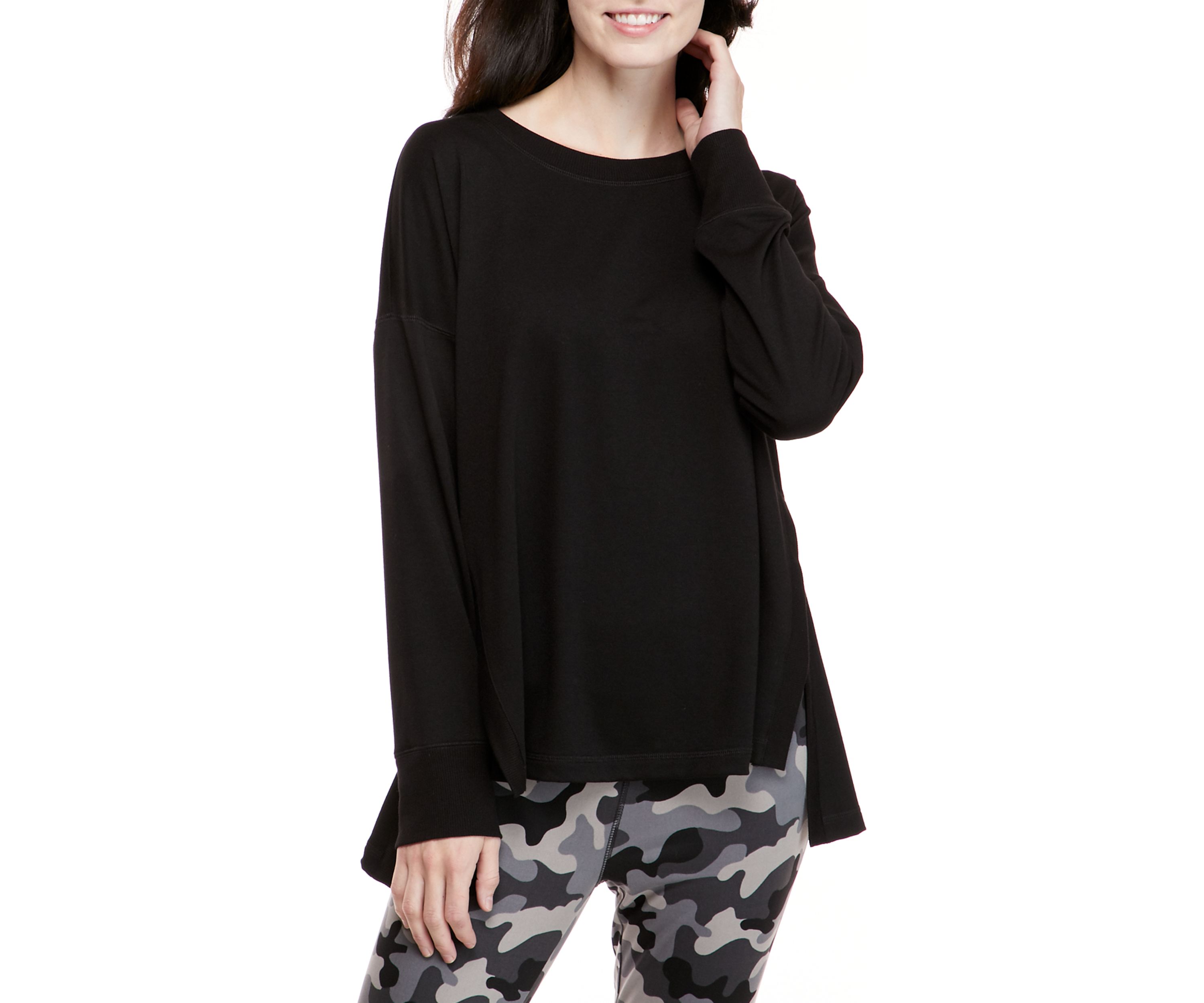 Petite Studio Crew Neck Sweatshirt with Slits 