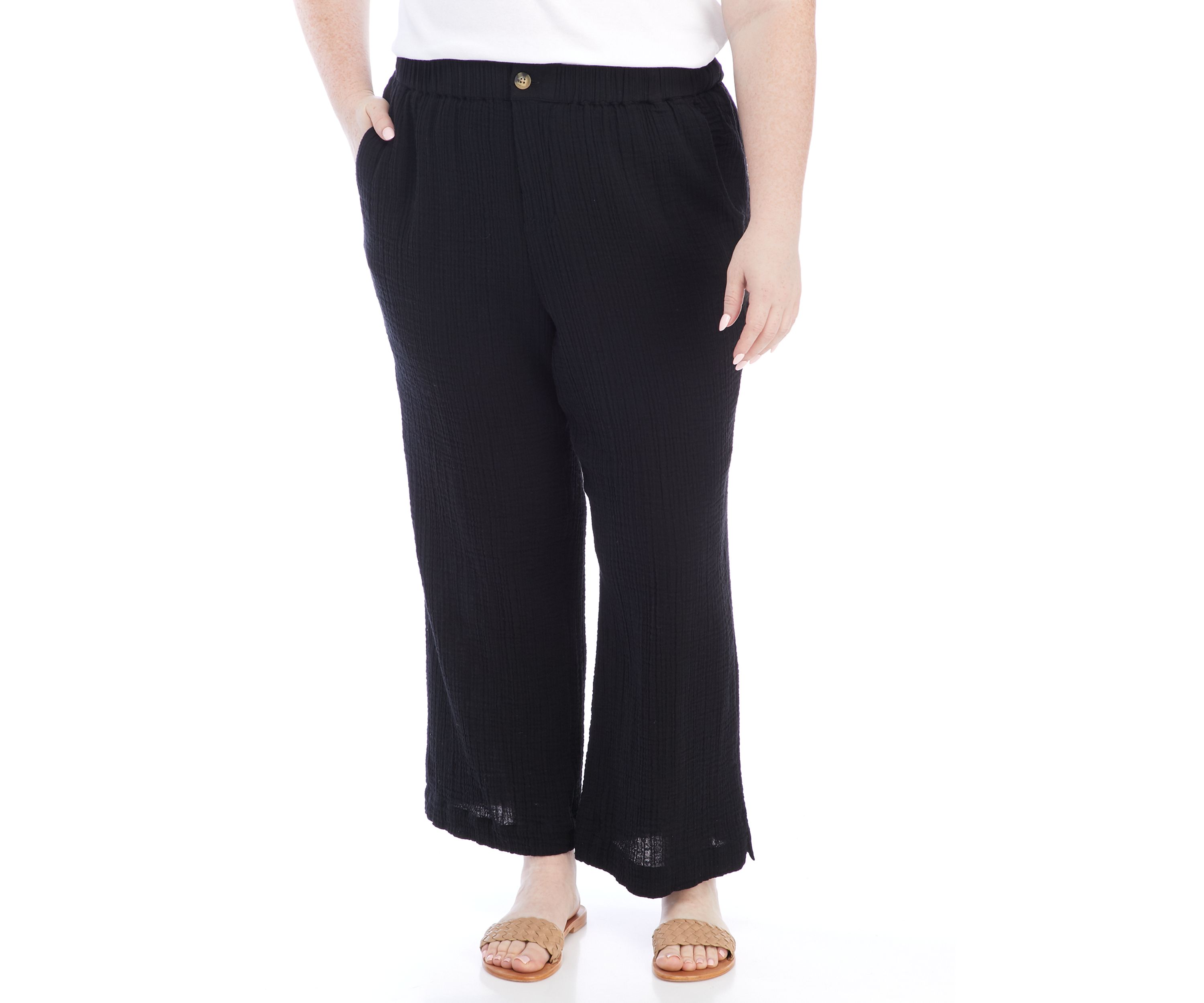 Plus Size Crinkle Gauze Ankle Pants 