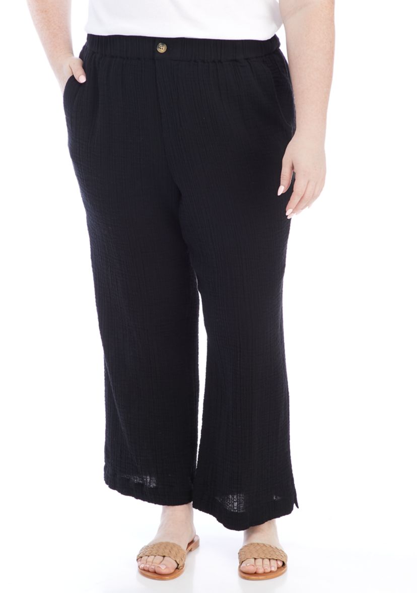 Plus Size Crinkle Gauze Ankle Pants 