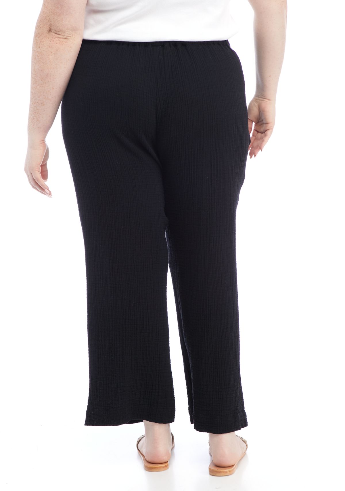 Plus Size Crinkle Gauze Ankle Pants 