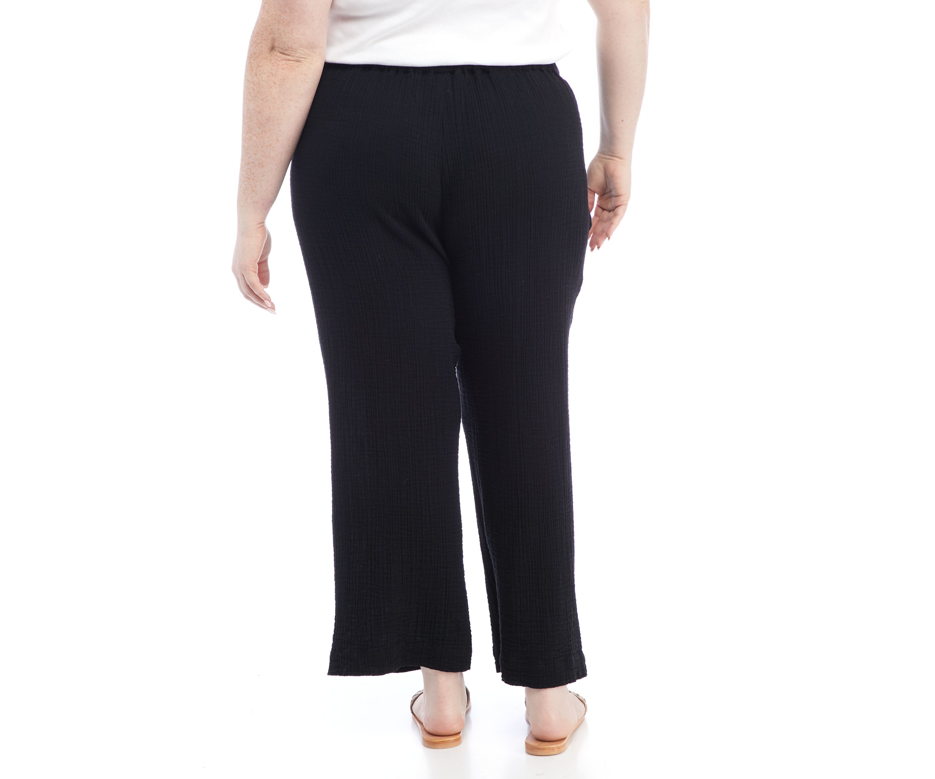 Plus Size Crinkle Gauze Ankle Pants 