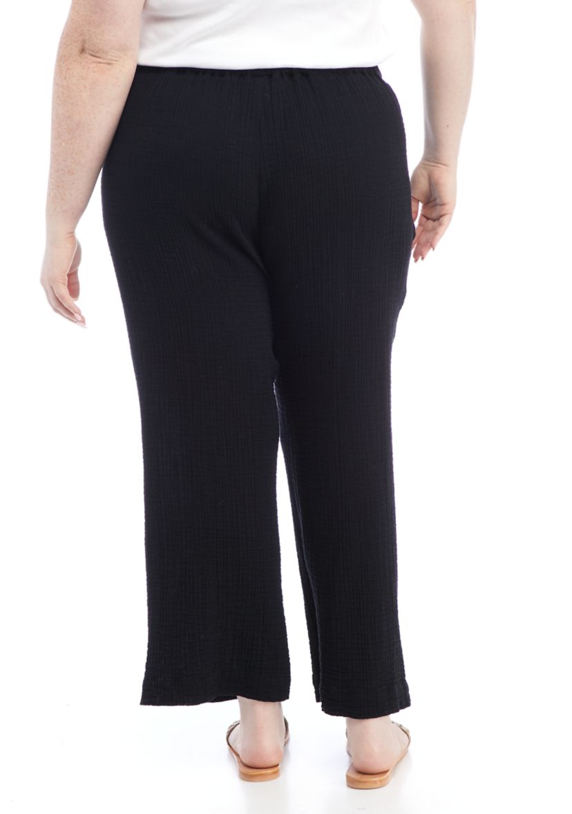 Plus Size Crinkle Gauze Ankle Pants 