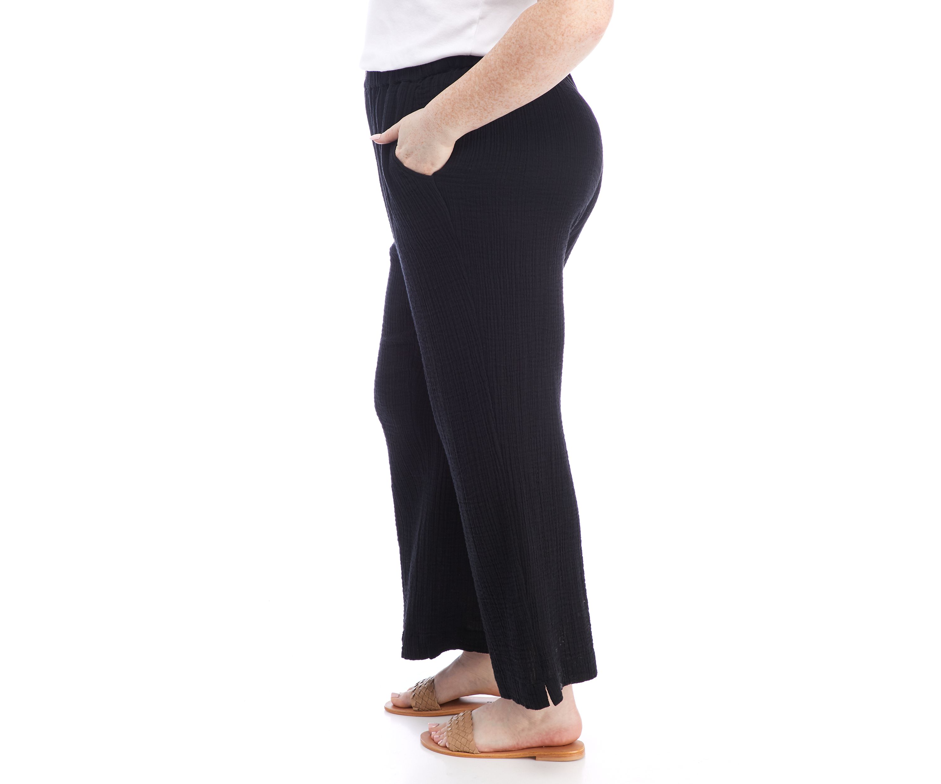 Plus Size Crinkle Gauze Ankle Pants 