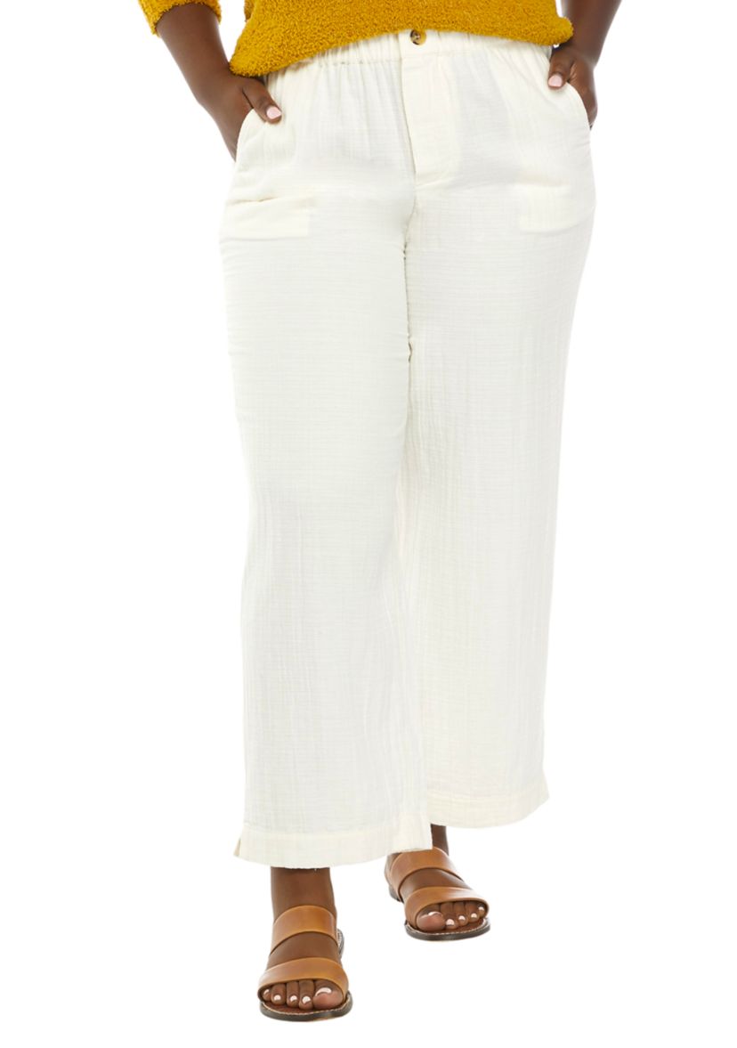 Plus Size Crinkle Gauze Ankle Pants