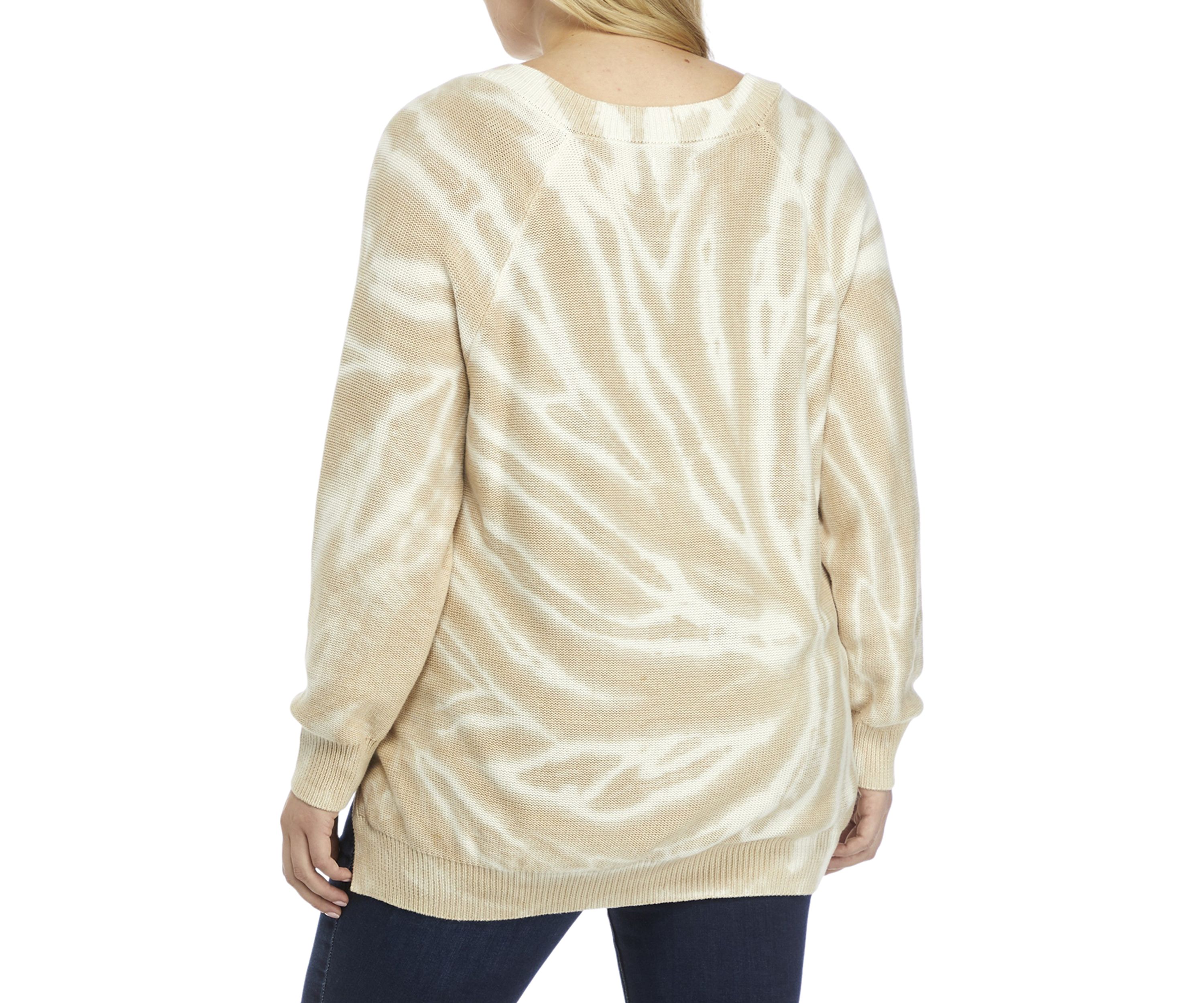 Plus Size Drop Shoulder Tie Dye Cable Knit Sweater