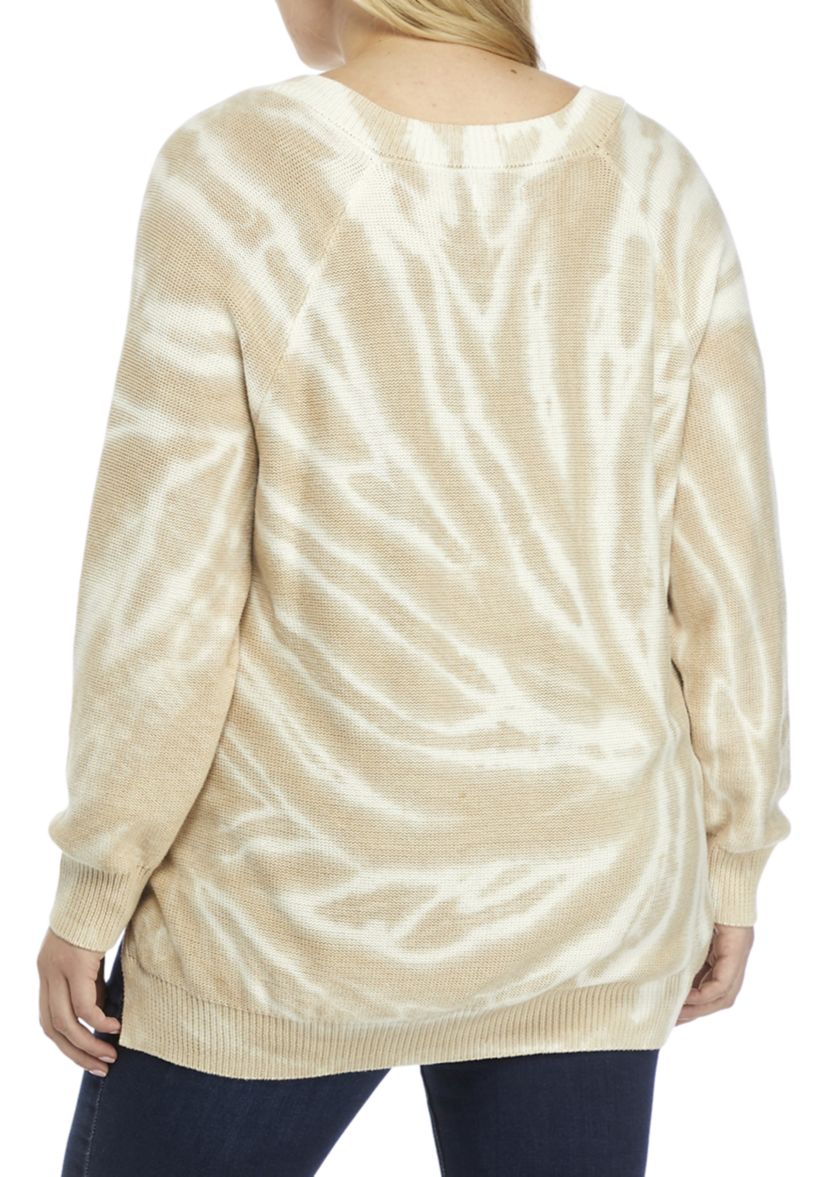 Plus Size Drop Shoulder Tie Dye Cable Knit Sweater
