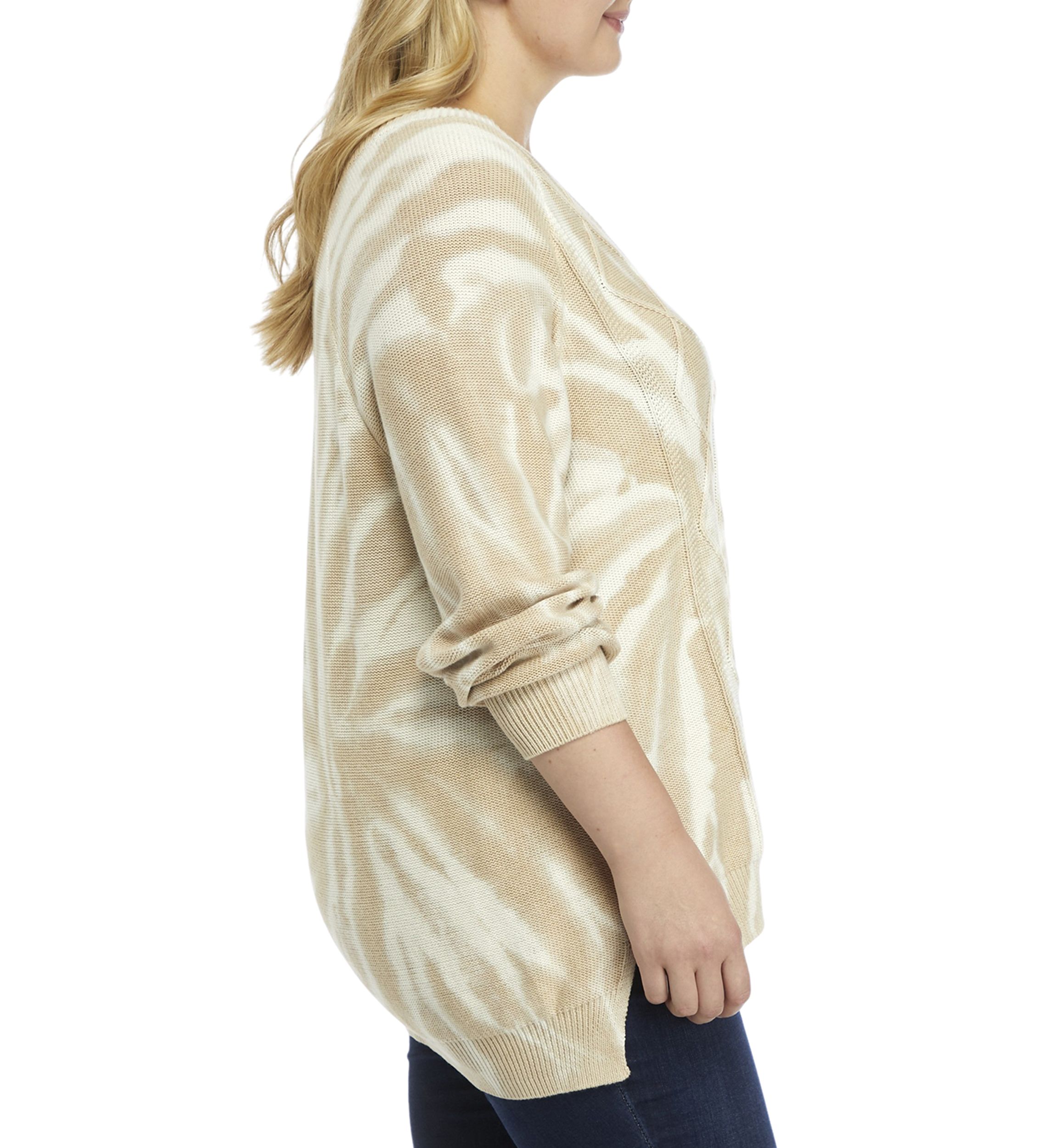 Plus Size Drop Shoulder Tie Dye Cable Knit Sweater