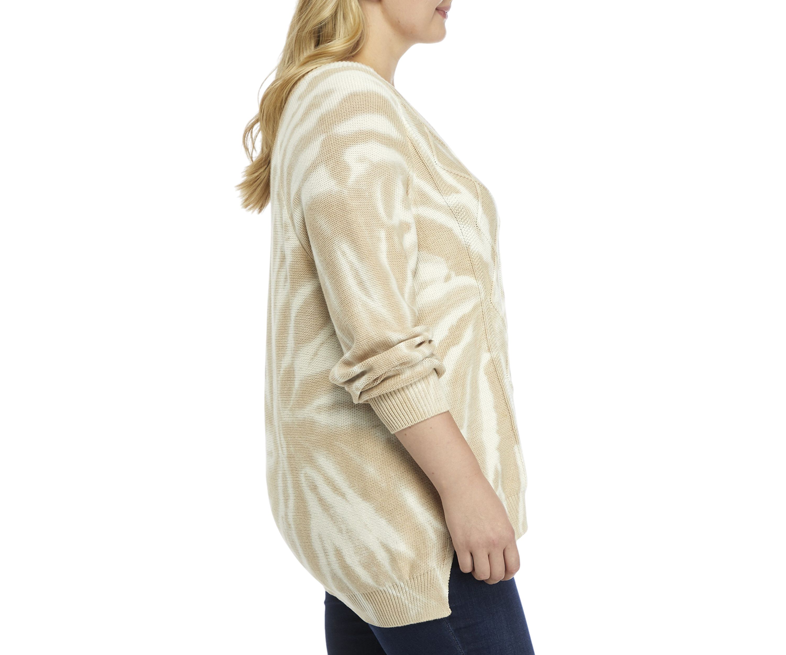 Plus Size Drop Shoulder Tie Dye Cable Knit Sweater
