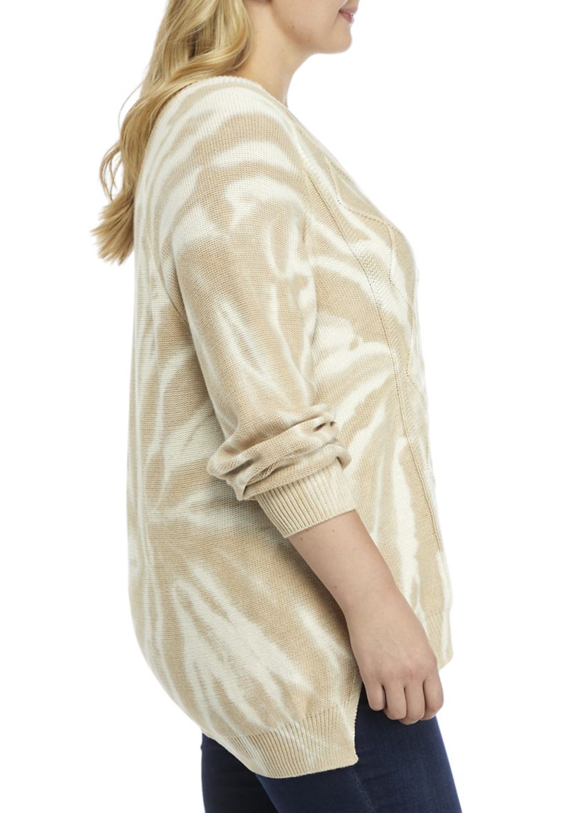 Plus Size Drop Shoulder Tie Dye Cable Knit Sweater