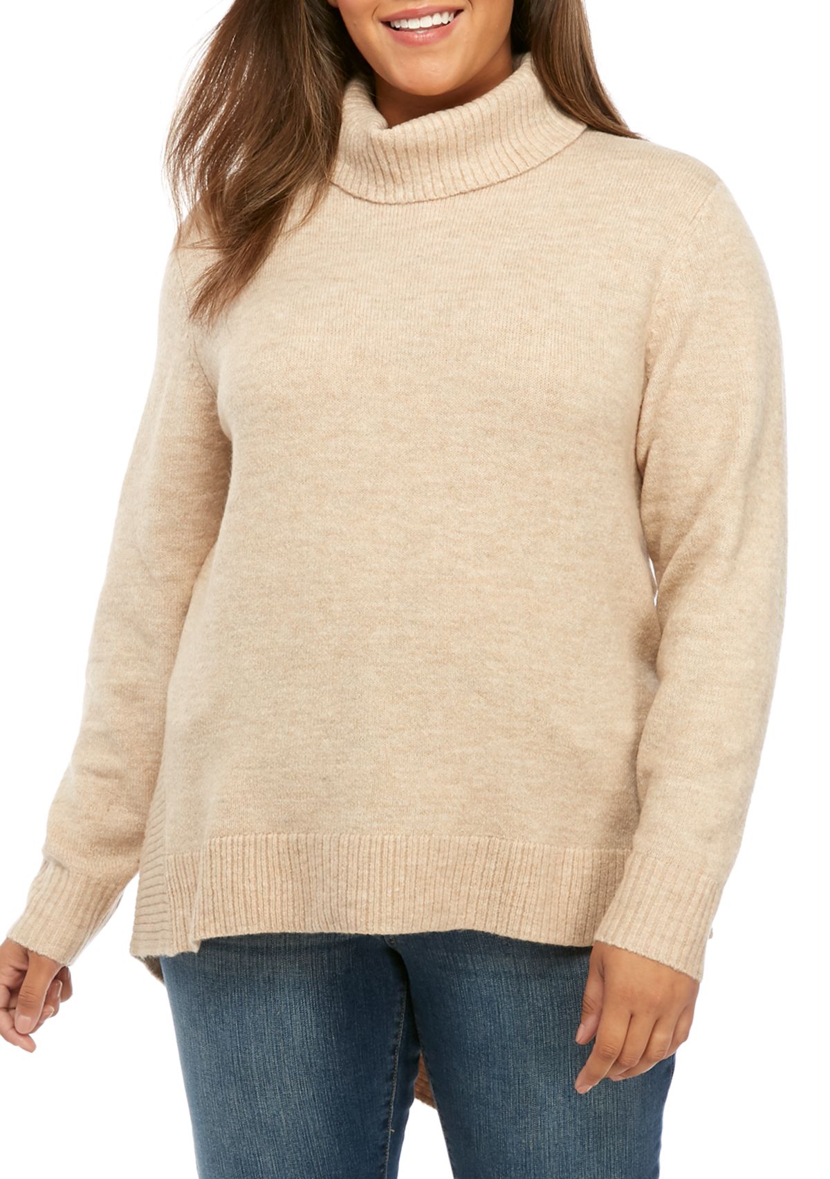  Plus Size Asymmetric Turtleneck Heather Sweater