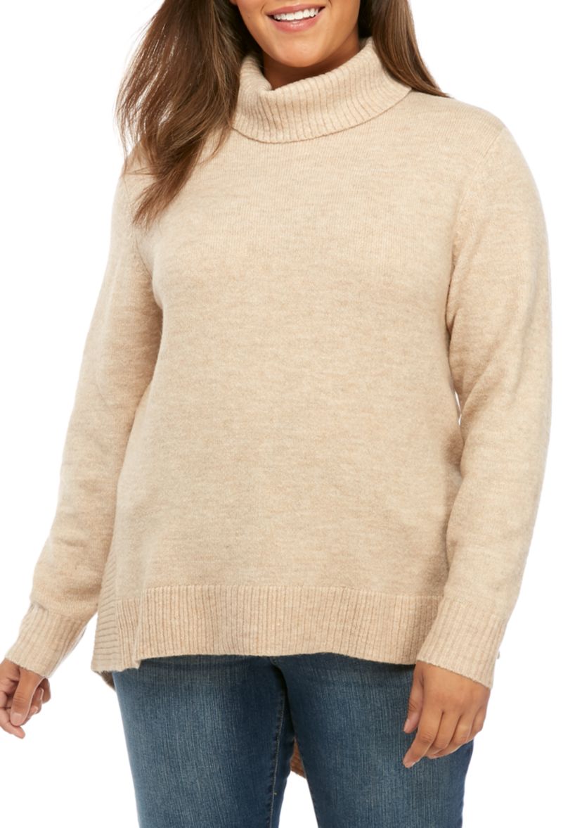  Plus Size Asymmetric Turtleneck Heather Sweater