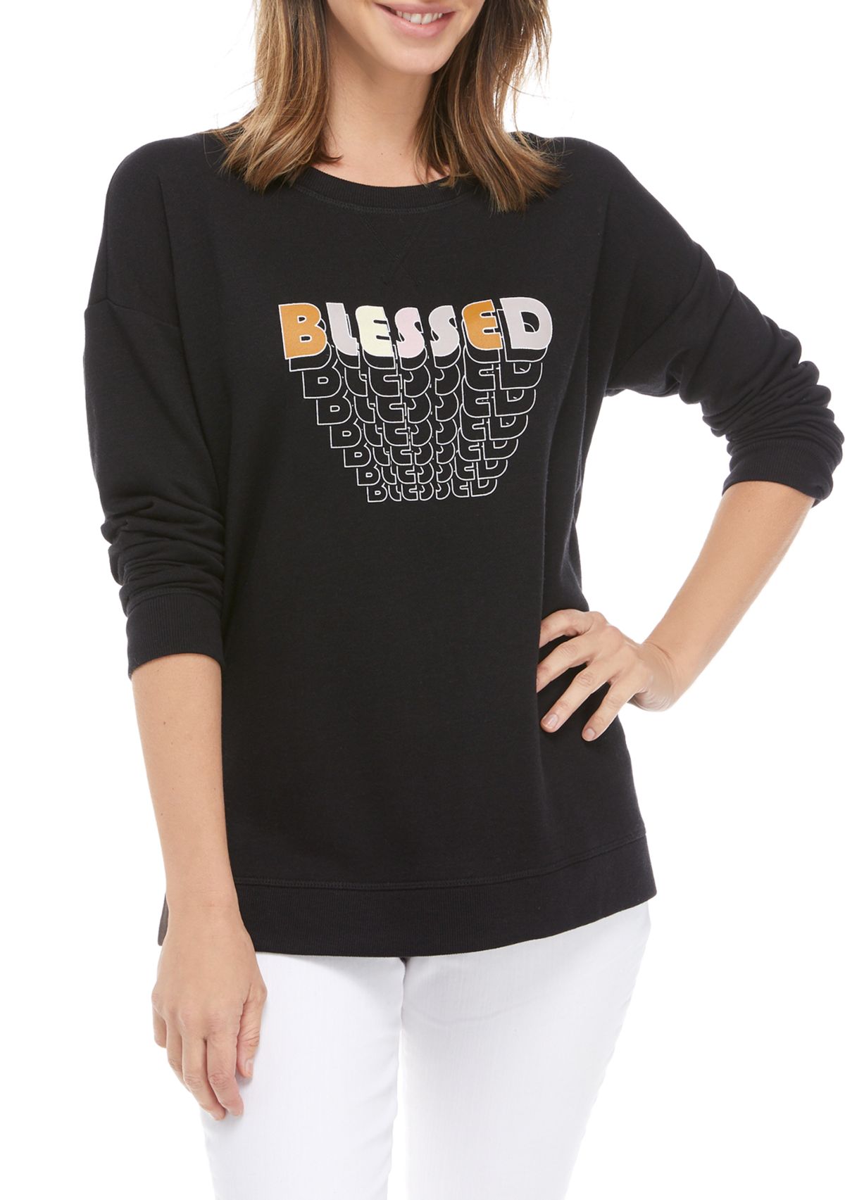 Studio Womens Split Hem Graphic Pullover