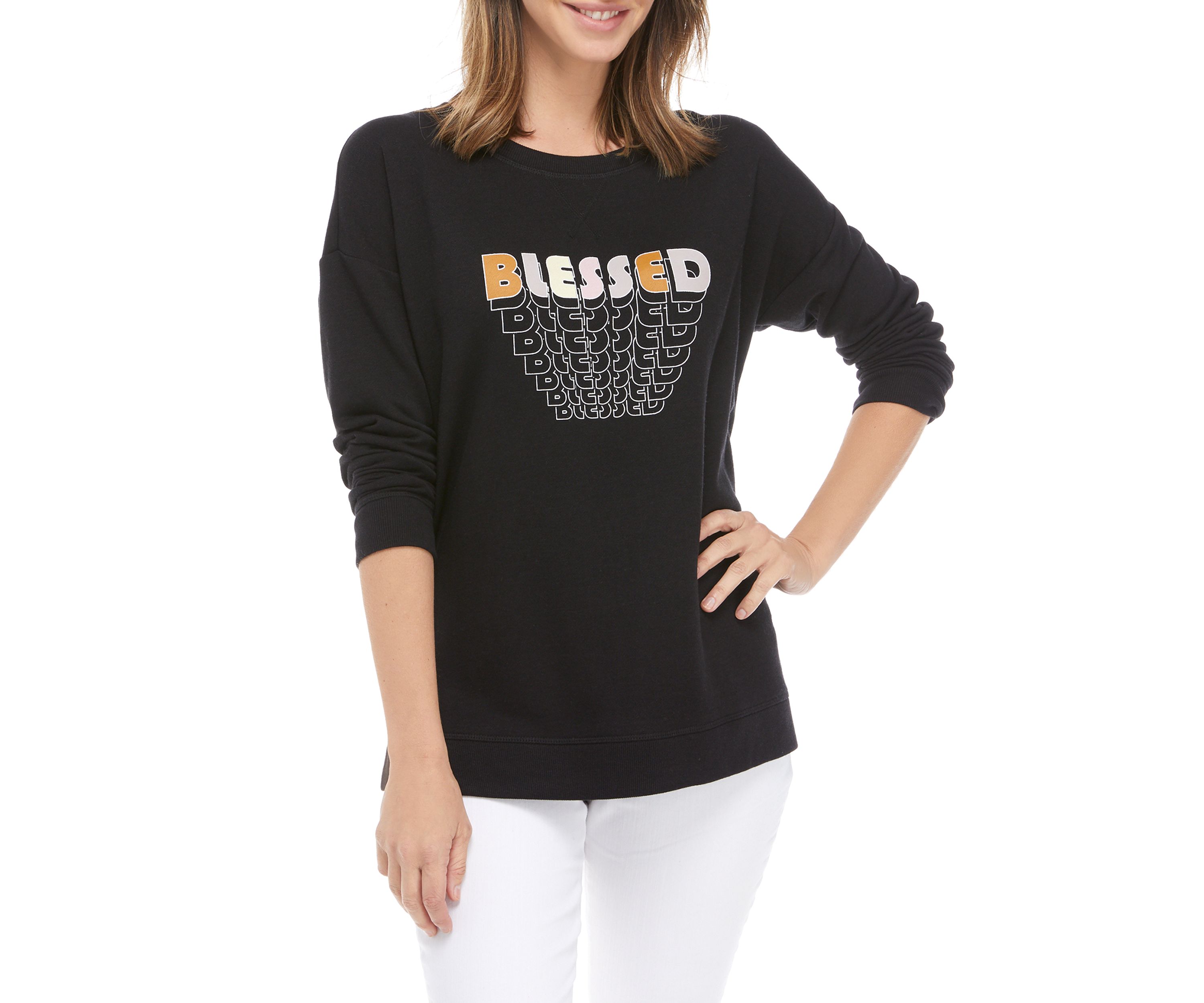 Studio Womens Split Hem Graphic Pullover