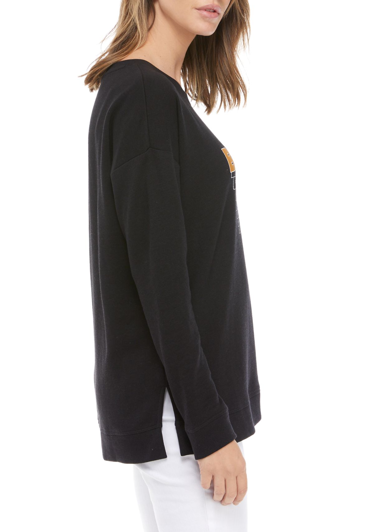 Studio Womens Split Hem Graphic Pullover