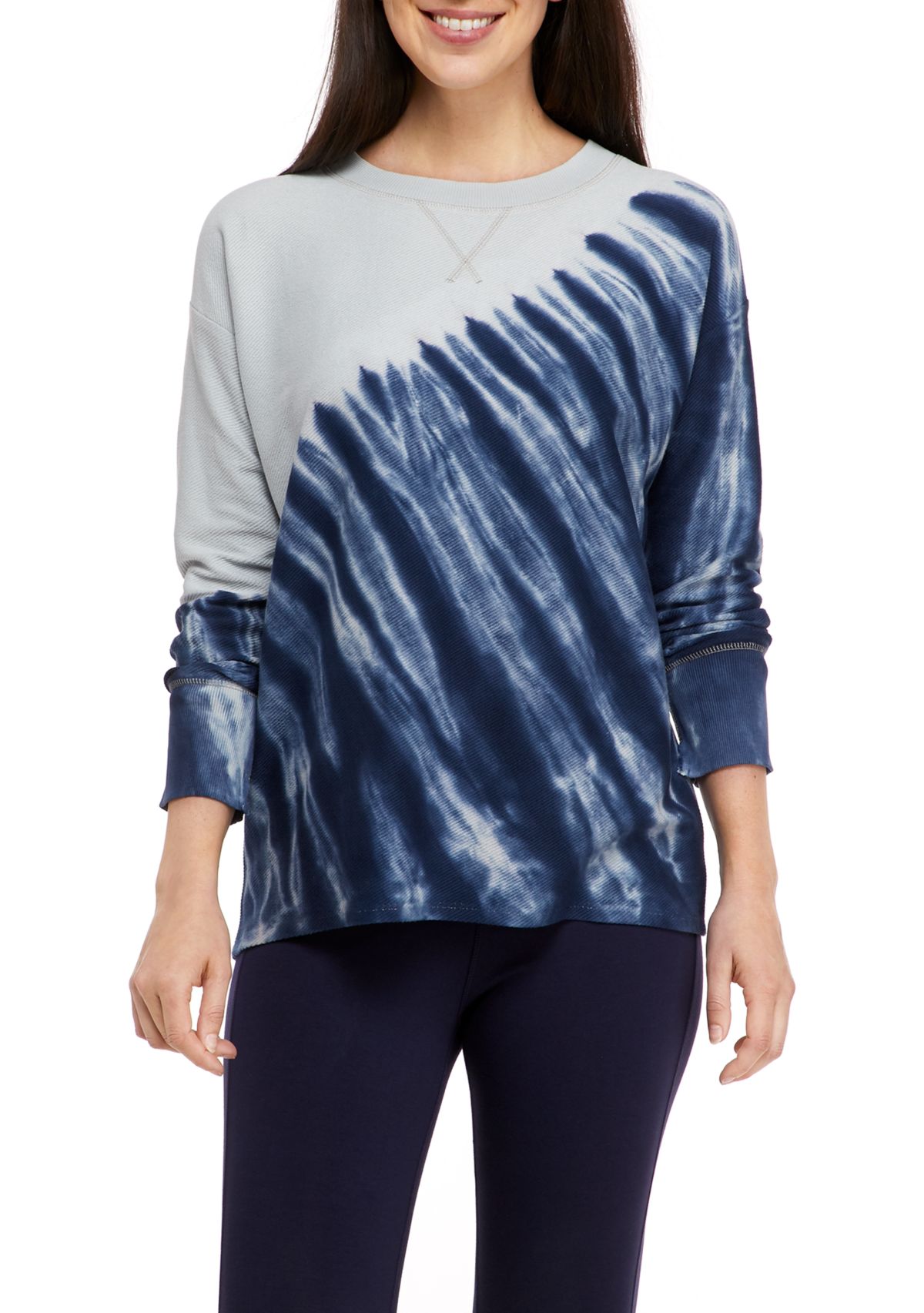 Studio Womens Long Sleeve Round Hem Terry Shirt 