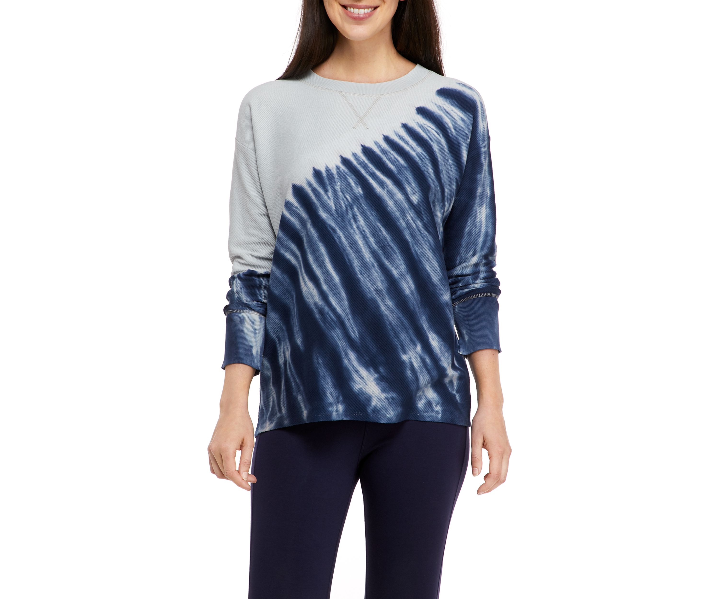 Studio Womens Long Sleeve Round Hem Terry Shirt 