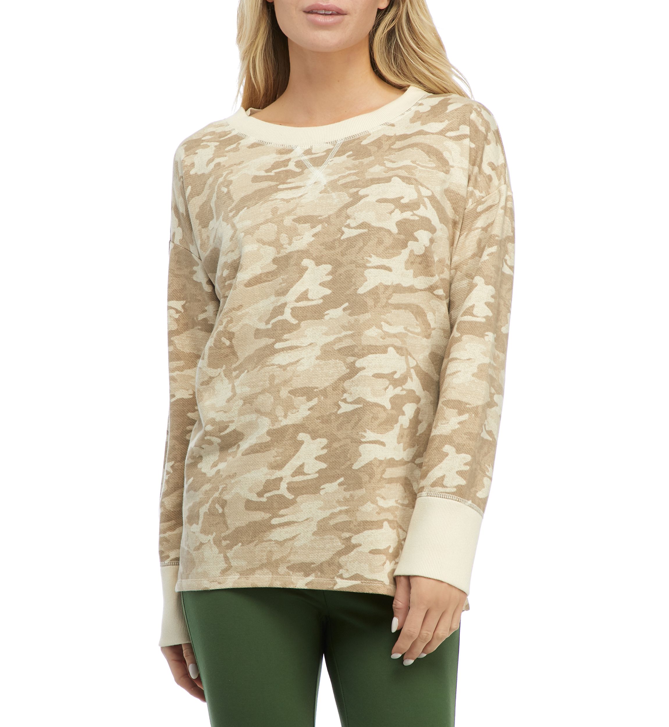 Studio Womens Long Sleeve Terry Round Hem Shirt