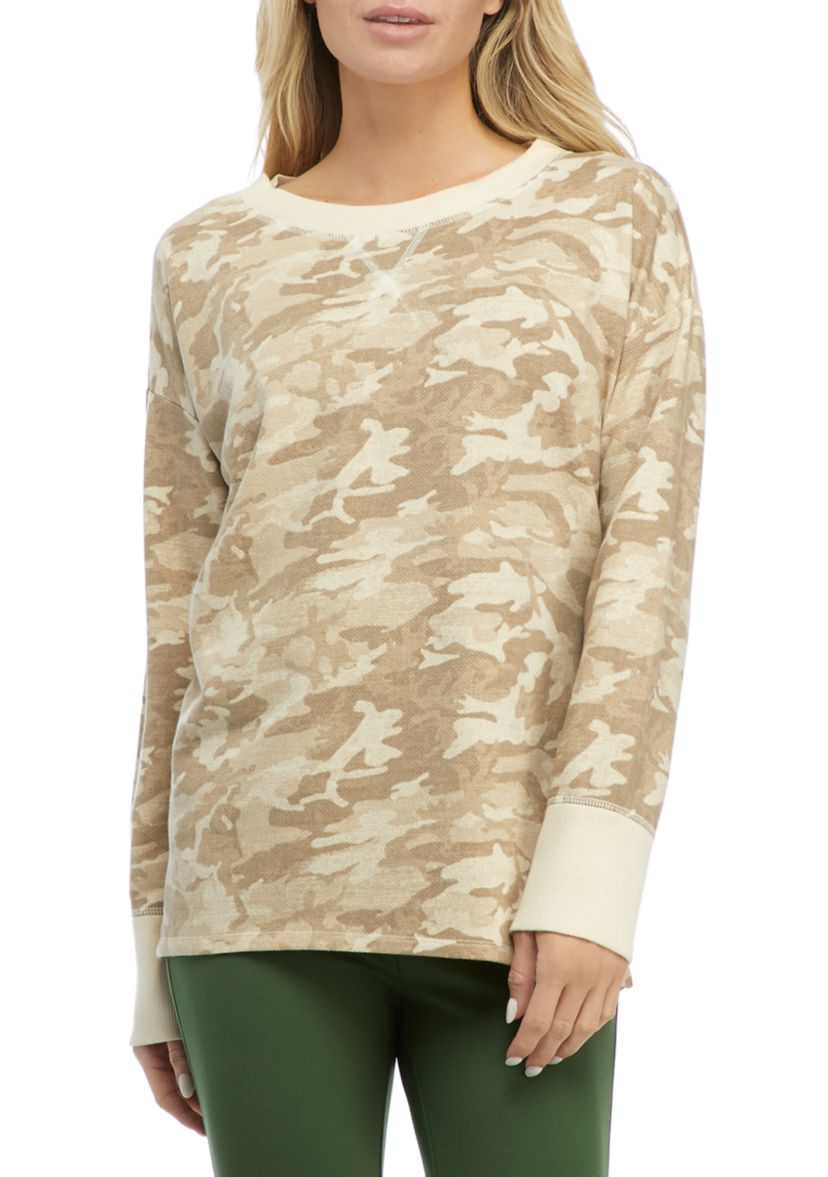 Studio Womens Long Sleeve Terry Round Hem Shirt
