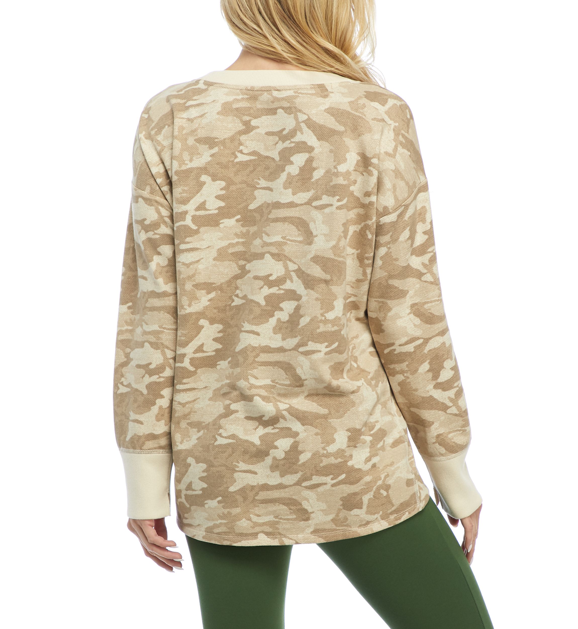 Studio Womens Long Sleeve Terry Round Hem Shirt