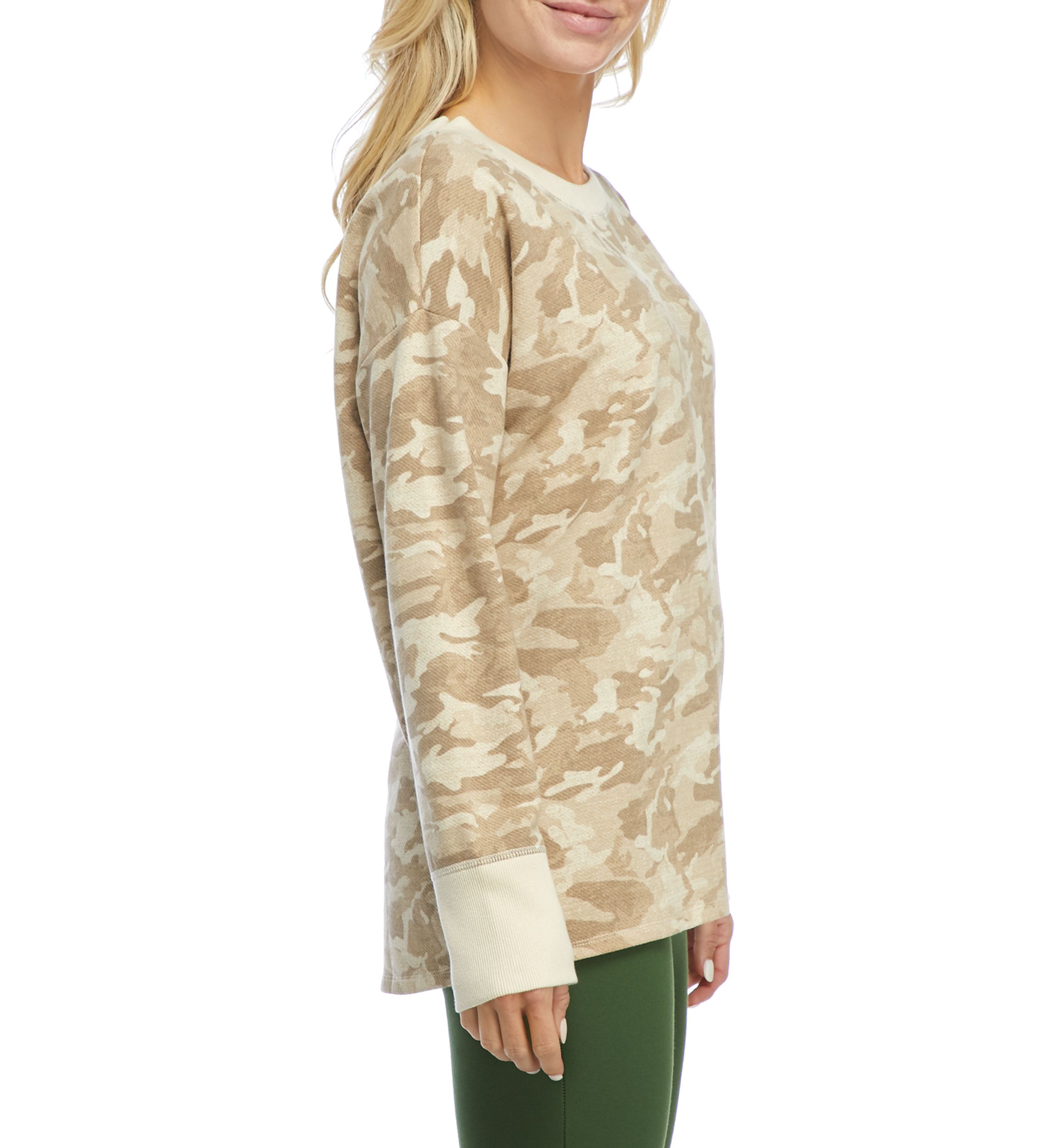 Studio Womens Long Sleeve Terry Round Hem Shirt