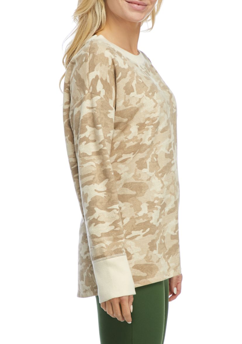 Studio Womens Long Sleeve Terry Round Hem Shirt