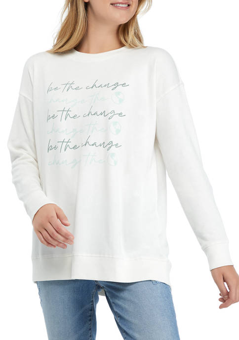 Studio Womens Drop Shoulder Sleeve Crew Neck Graphic Sweatshirt