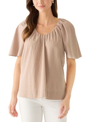 Crown & Ivy Women's Short Sleeve Gathered V-Neck Top