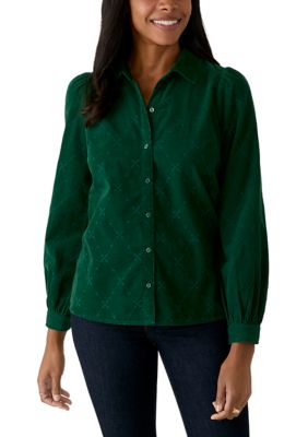 Crown & Ivy Women's Long Sleeve Eyelet Button Front Shirt