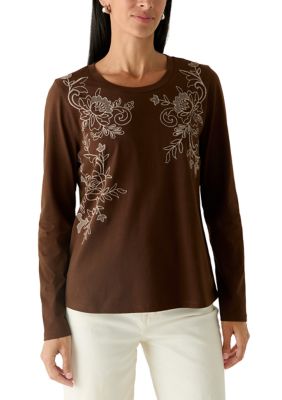 Wonderly Women's Long Sleeve Embroidered T-Shirt