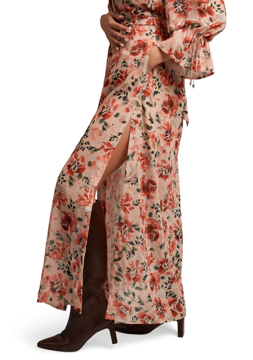 sam edelman shirt dress Sam Edelman Blouson Midi Dress Almond Watercolor Floral L