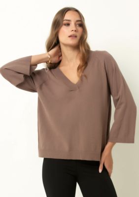 Single Stitch Women's Drop Shoulder V-Neck Sweater, XL