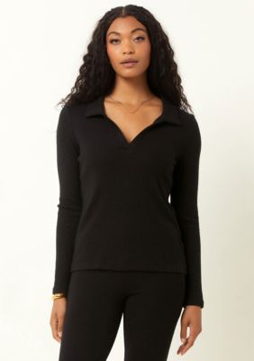 Single Stitch Women's Classic Ribbed V-Neck Sweater with Collar