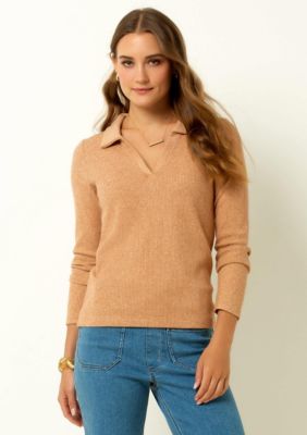 Single Stitch Women's Classic Ribbed V-Neck Sweater with Collar, XL
