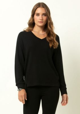 Single Stitch Women's Classic Ribbed V-Neck Sweater, Black, Large