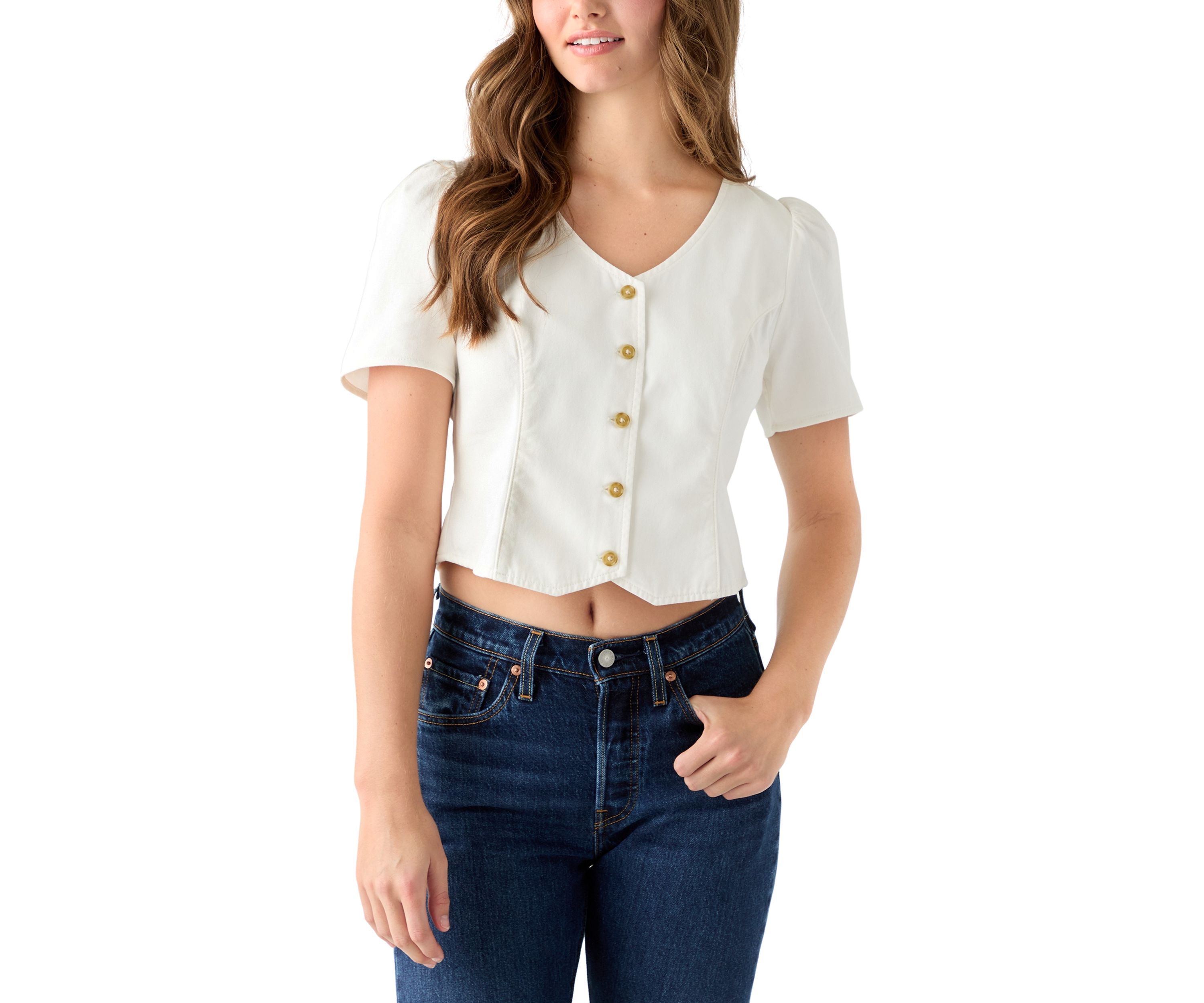 Moxie Short Sleeve Button Front Woven Top