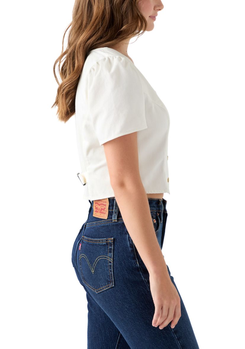 Moxie Short Sleeve Button Front Woven Top