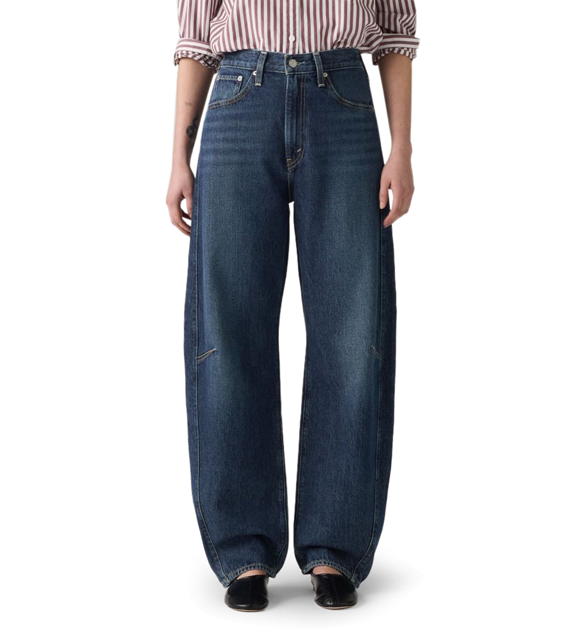 Cinched Barrel Mom Jeans 