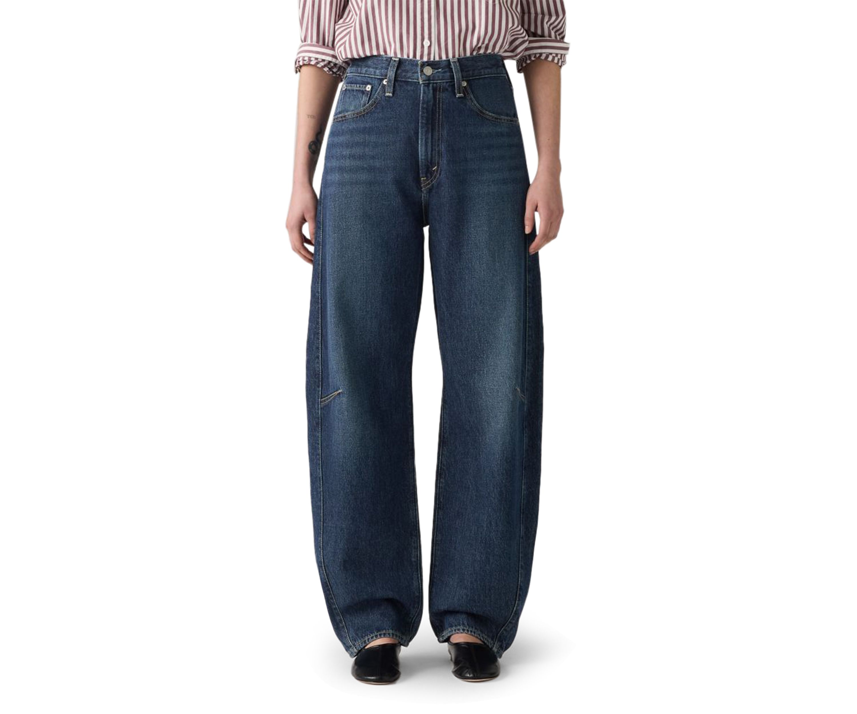 Cinched Barrel Mom Jeans 