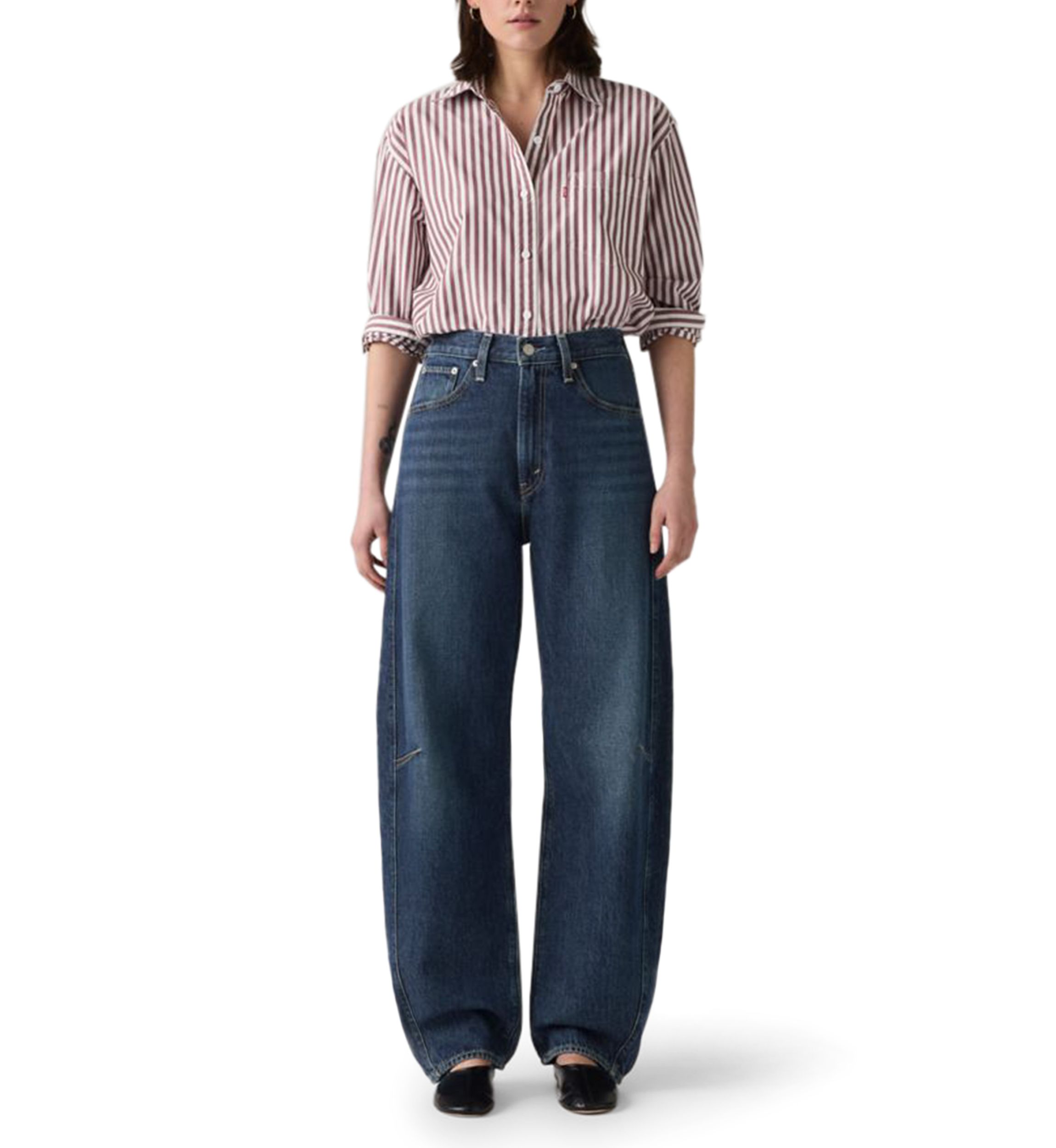 Cinched Barrel Mom Jeans 