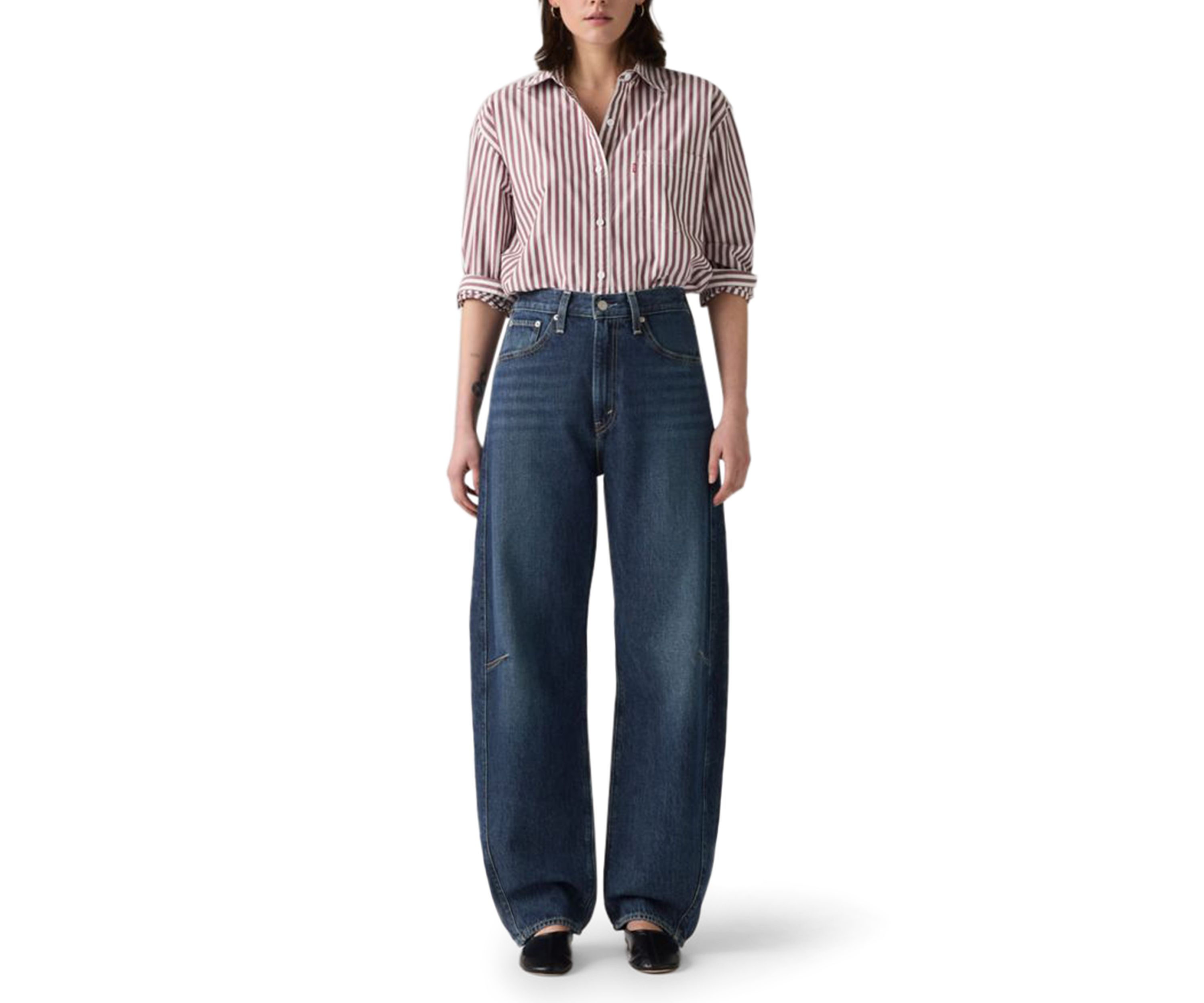 Cinched Barrel Mom Jeans 